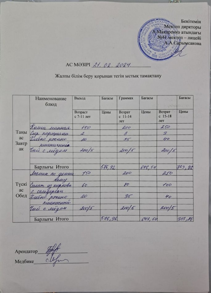 2024 жылғы 21 ақпанның ас мәзірі