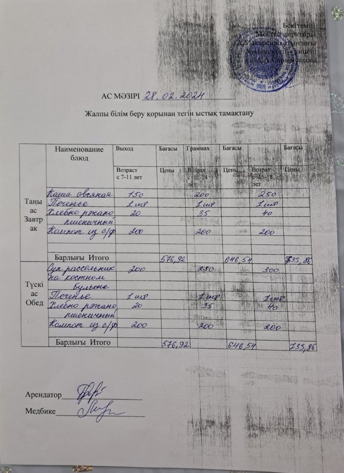 2024 жылғы 28 ақпанның ас мәзірі