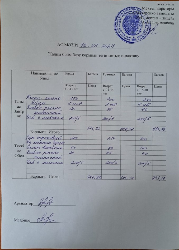 2024 жылғы 12 cәуірдың ас мәзірі