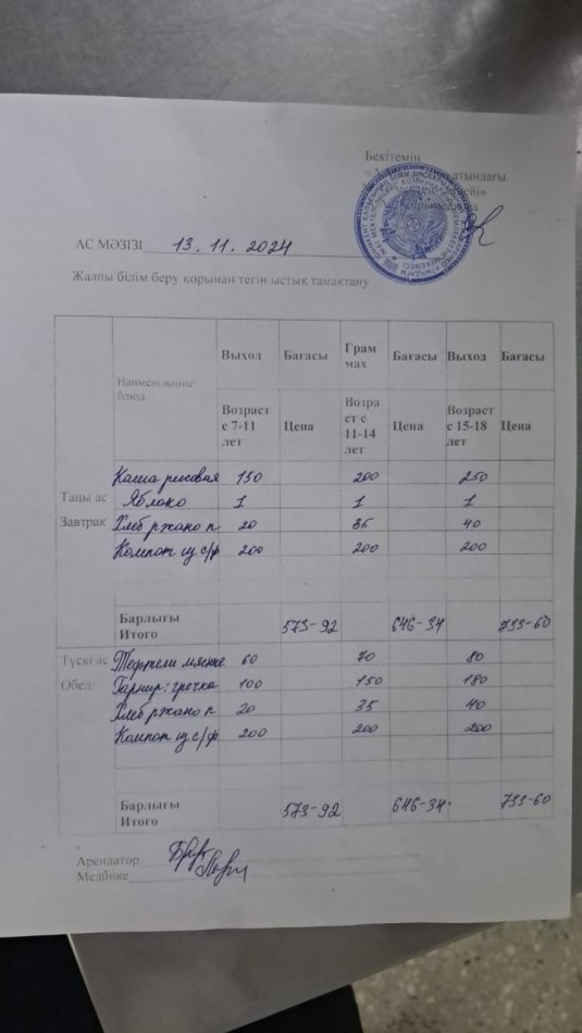2024 жылдың 13 қарашаның ас мәзәрі