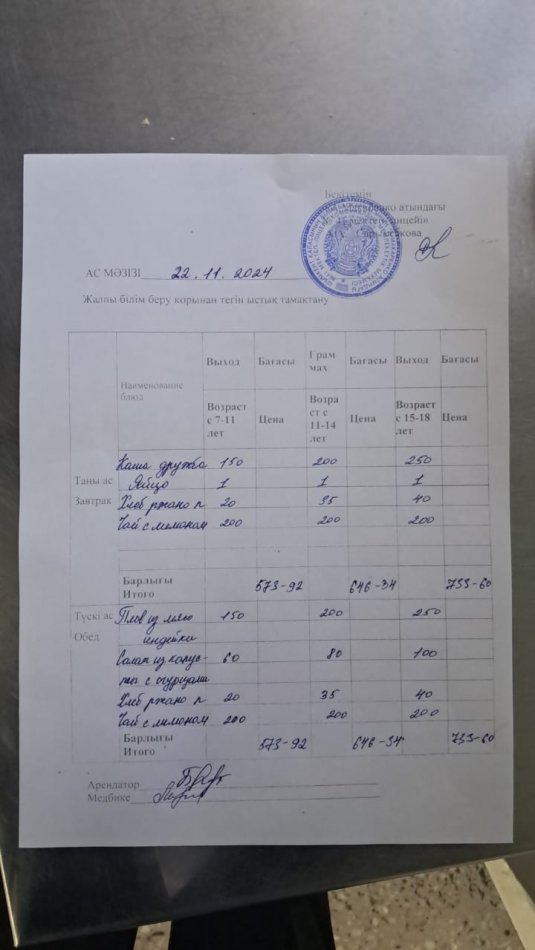 2024 жылдың 22 қарашадағы ас мәзәрі