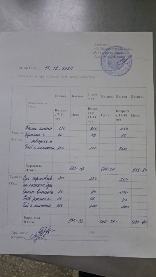 2024 жылдың 13 желтоқсандағы ас мәзәрі