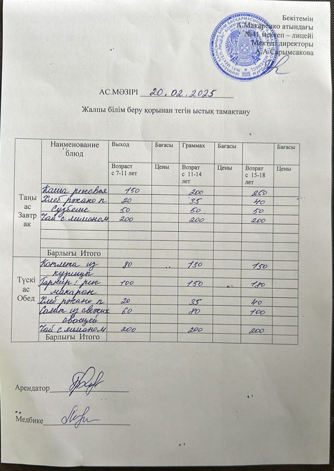2024 жылғы 20 ақпанның ас мәзірі