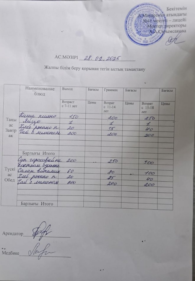 2024 жылғы 28 ақпанның ас мәзірі