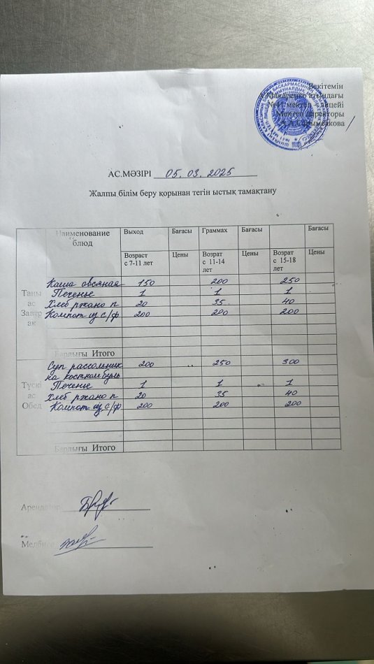 2024 жылдың 05 наурыздың ас мәзірі