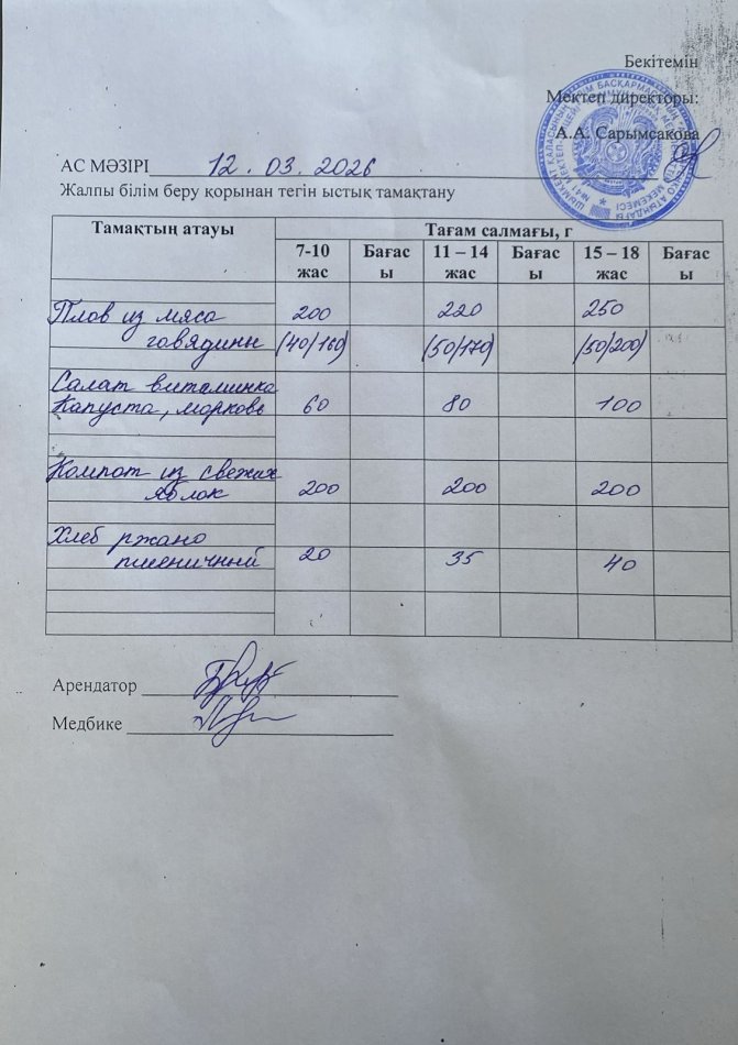 2026 жылдың 12 мартдағы ас мәзірі