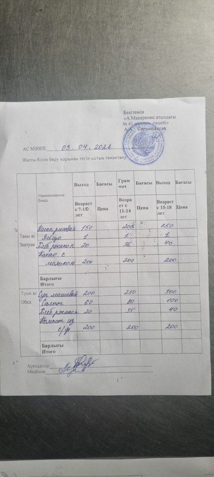 2026 жылдың 03 сәуірдің ас мәзірі